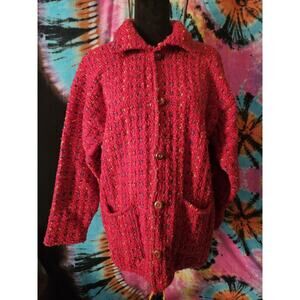 Bolivian Imports By Lucy Red Wool & Cotton Blend Knit Jacket Women's Medium